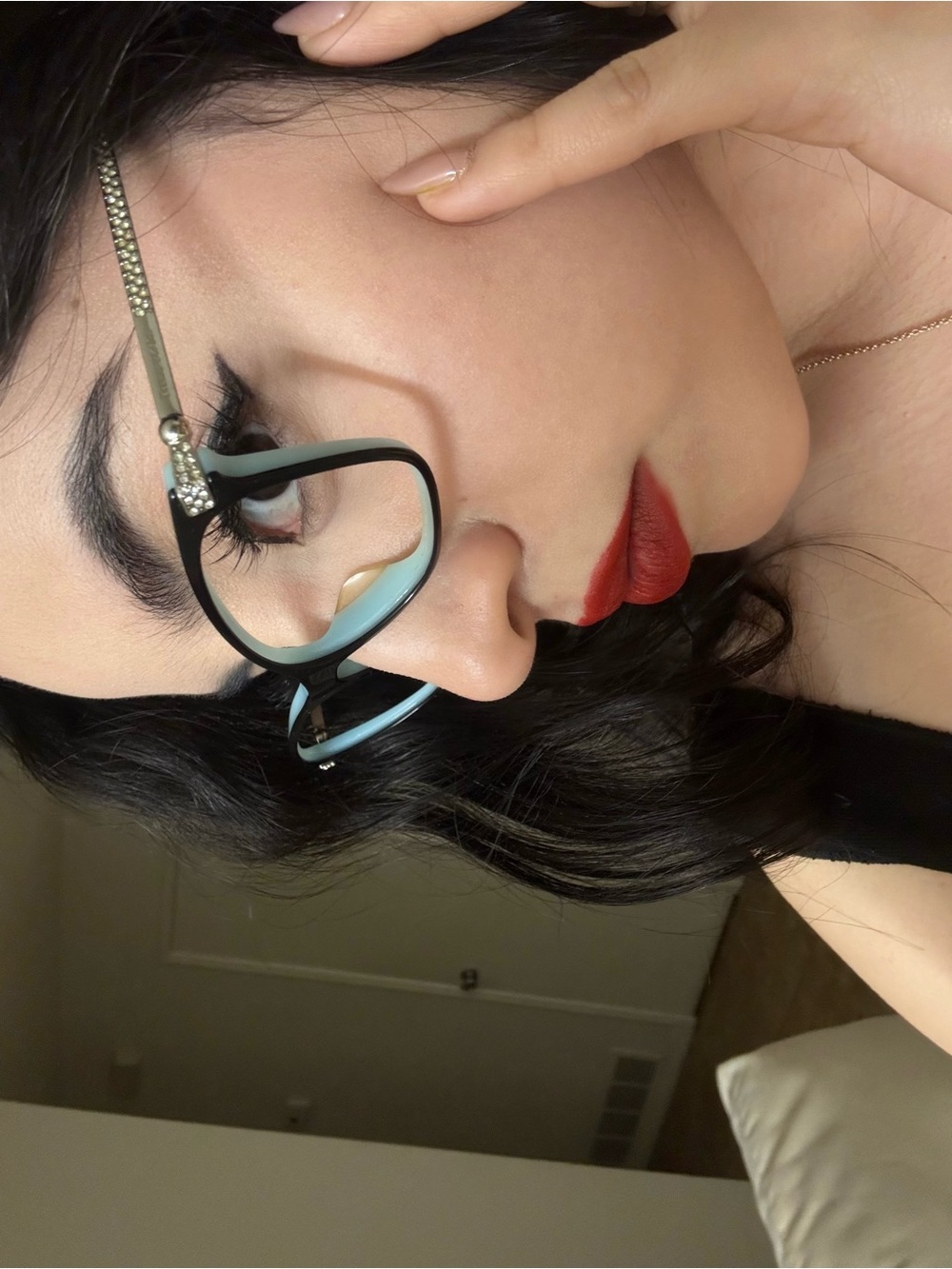 Women's Black & Light Blue Tiffany & Co Fashion Eyeglasses with Rhinestone